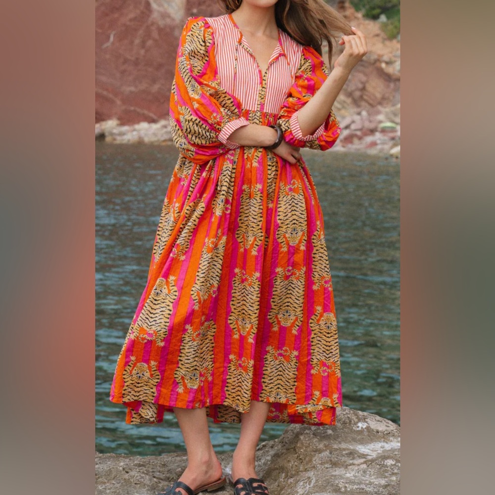 Vibrant Pink and Orange Tiger Print Dress
